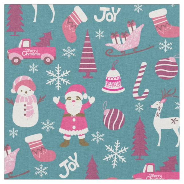 Tissu Joy Christmas Turquoise (Fermer)
