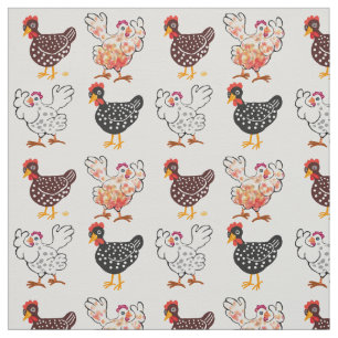 Tissu Joyeuses poules mouchetées et oeufs