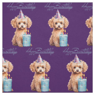 Tissu Joyeux caniche d'anniversaire avec Casquette de fê
