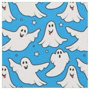 Tissu Joyeux Fantômes Motif d'Halloween en bleu