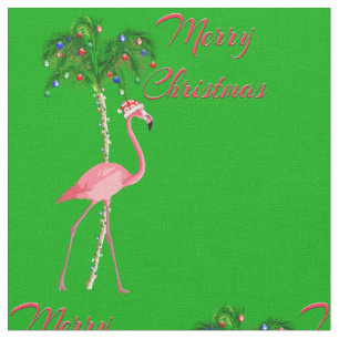 Tissu Joyeux Flamant rose de Noël