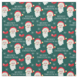 Tissu Joyeux Noël et le Père Noël Turquoise