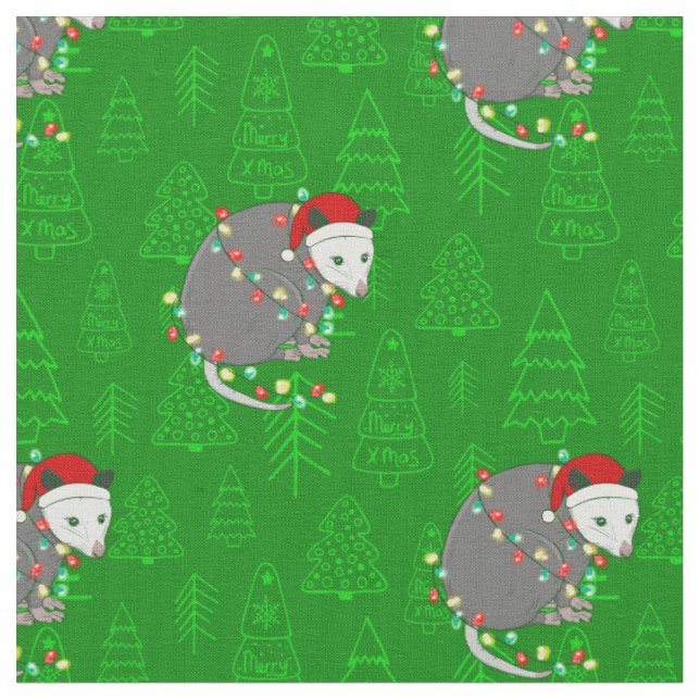 Tissu joyeux noël père Noël opossum possum (Fermer)