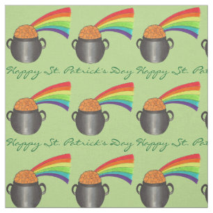 Tissu Joyeux St. Patrick's Day Rainbow Pot of Gold Green