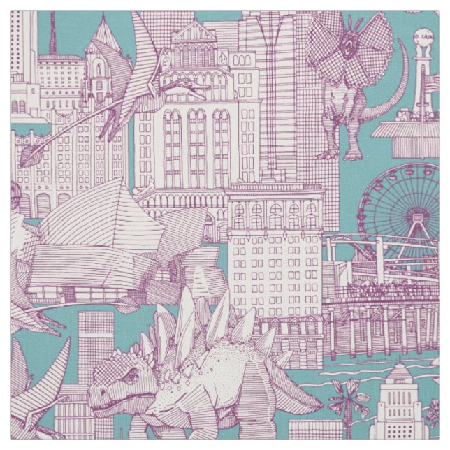 Tissu Jurassic LA toile violet turquoise (Échantillon)