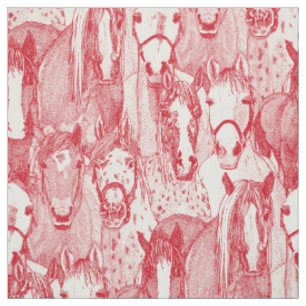Tissu juste chevaux vermillon rouge demi-perle