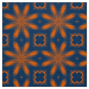 Tissu kaléidoscope floral Abstrait bleu foncé orange