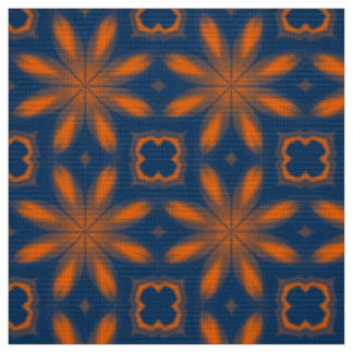 Tissu kaléidoscope floral Abstrait bleu foncé orange