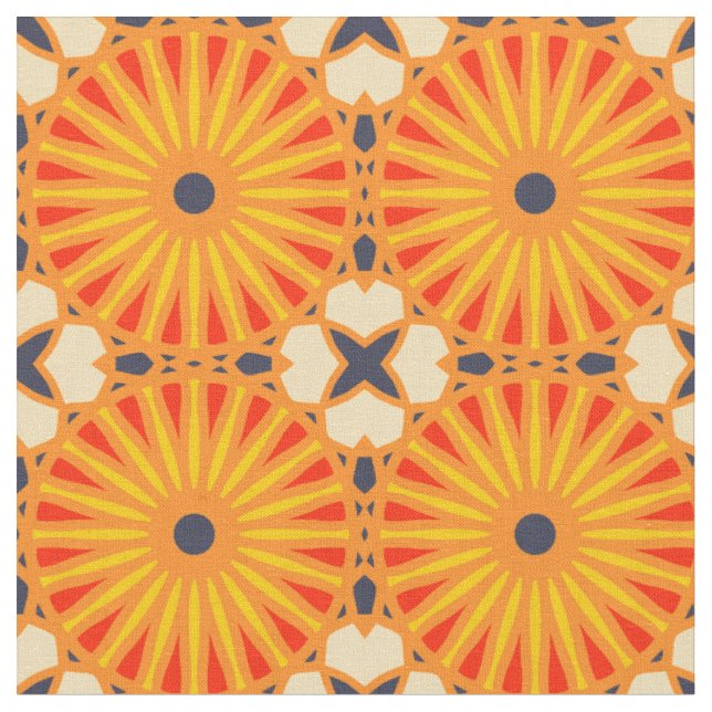 Tissu Kaleidoscope Roue Motif P Bleu foncé Rouge Jaune (Fermer)