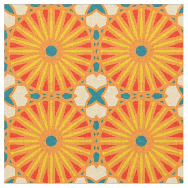 Tissu Kaleidoscope Roue Motif P Turquoise Rouge Jaune (Fermer)