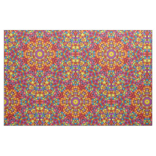 Tissu Kaléidoscope vintage jaune-orange rouge de