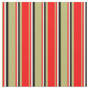 Tissu Khaki foncé, rouge, beige et Motif noir