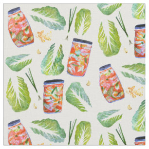 Tissu Kimchi Ingrédients Aquarelle Motif Blanc