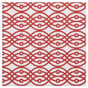 Tissu Kimono imprimé, blanc et rouge foncé