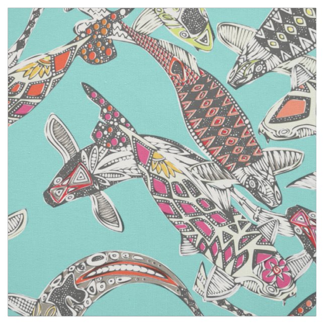 Tissu koi bleu chanceux (Échantillon)