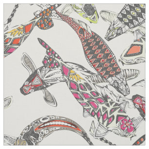 Tissu koi chanceux blanc