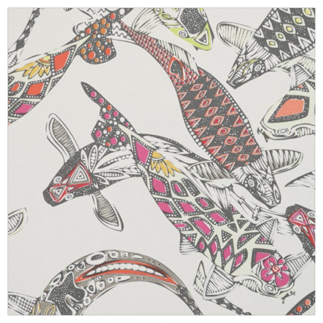 Tissu koi chanceux blanc (Échantillon)