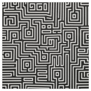 Tissu Kuba Maze Style 221019 - Blanc et noir