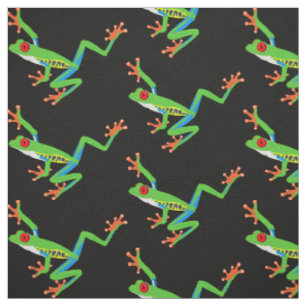 Tissu La grenouille des yeux rouges sur le noir