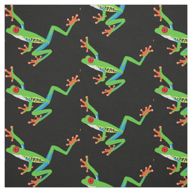 Tissu La grenouille des yeux rouges sur le noir (Échantillon)