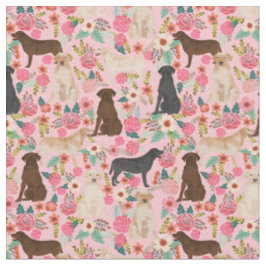Tissu Labradors vintages floraux roses