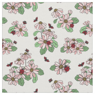 Tissu Ladybugs et marguerites roses Motif Floral