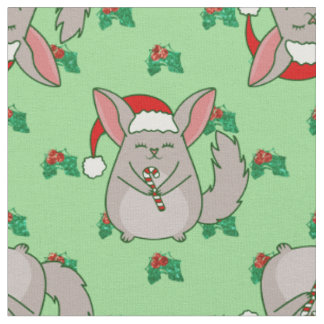 Tissu laidron de Noël Chinchilla père noël houx