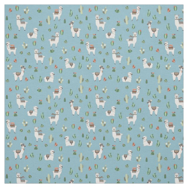 Tissu Lama et motif de cactus (Échantillon)