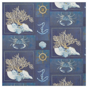 Tissu L'Ancre de corail d'océan nautique d'aquarelle