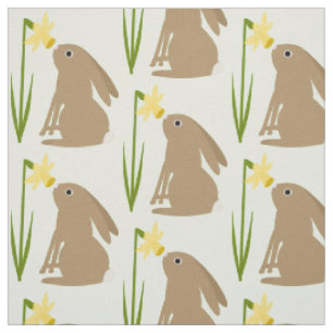 Tissu Lapin de Pâques et fleur de jonquille