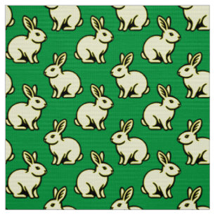 Tissu Lapins Motif - Noir, Lt Jaune et Kelly Vert