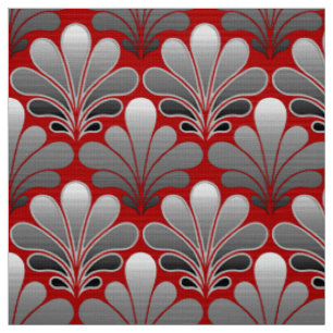 Tissu L'art déco Shell modèlent, le gris argenté/gris