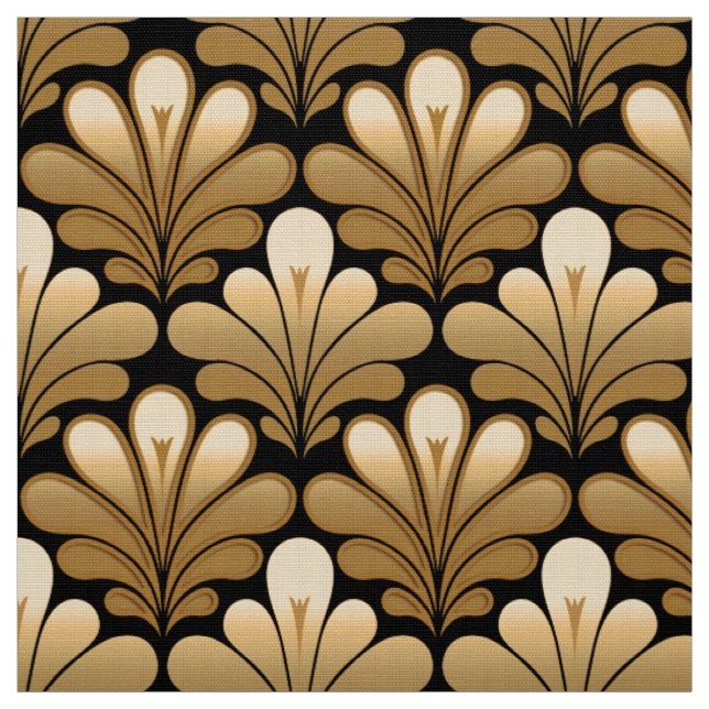 Tissu L'art déco Shell modèlent, or et noir (Échantillon)