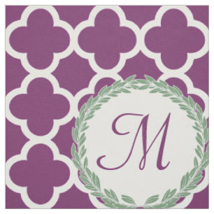 Tissu Laurier vert pourpre Quatrefoil de lettre de