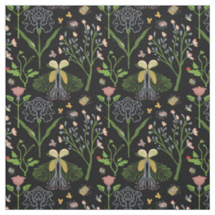 Tissu le jardin fleurit, des papillons, sauterelle,