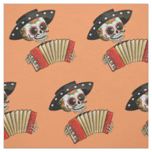 Tissu Le jour du mariachi mort d'EL de squelette