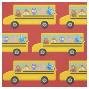 Tissu Le motif mignon d'animaux d'autobus scolaire