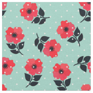 Tissu Le rouge magnifique fleurit le motif de pois