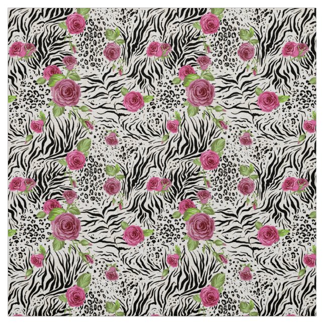 Tissu Leopard Zebra et Motif Rose (Échantillon)