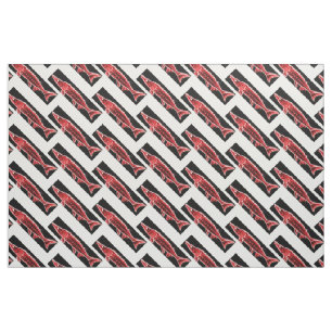 Tissu les esturgeons rouges zigzaguent motif noir/blanc