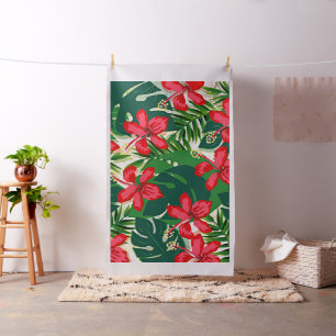 Tissu Les fleurs tropicales de l'Hibiscus rouge rubis