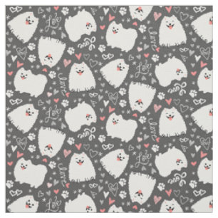 Tissu Les gentils Poméraniens blancs Motifs de coeur