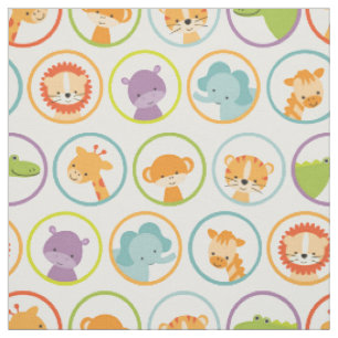 Tissu Les mignons animaux de la Jungle en cercles