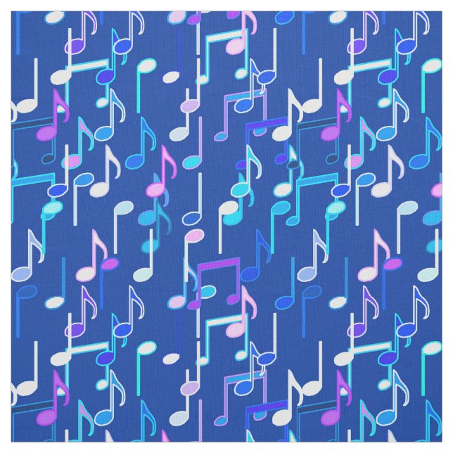 Tissu Les notes musicales impriment - le bleu d'indigo, (Échantillon)