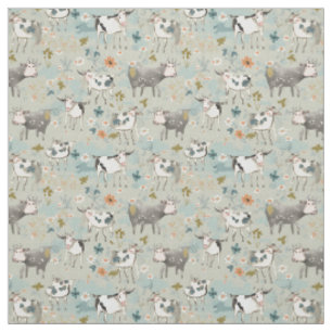 Tissu Les pâturages miroirs : vache charnue