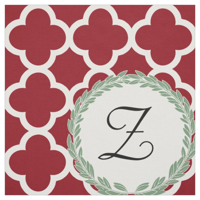 Tissu Lettre Monogramme Maroon Vin Sage Green Quatrefoil (Échantillon)