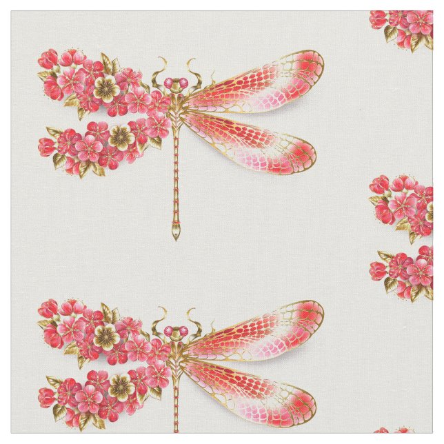 Tissu libellule de fleurs avec sakura de bijoux (Fermer)