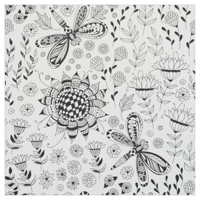 Tissu libellules et fleurs (Échantillon)