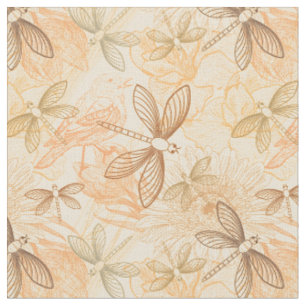 Tissu Ligne art libellules oiseaux fleurs pêche motif