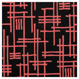 Tissu Lignes Abstraites 120923 - Rose tropicale sur noir